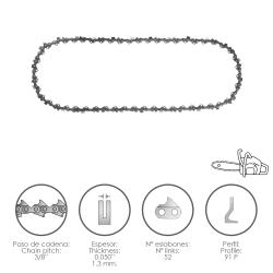 Cadena Motosierra 3/8" / 0.050" 1,3 mm. / 52 Eslabones / 91 P