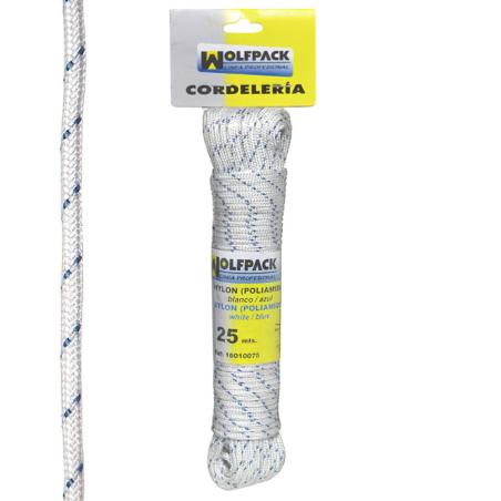 Cuerda Nylon Alta Tenacidad Blanca / Azul (Madeja 25 m.)
