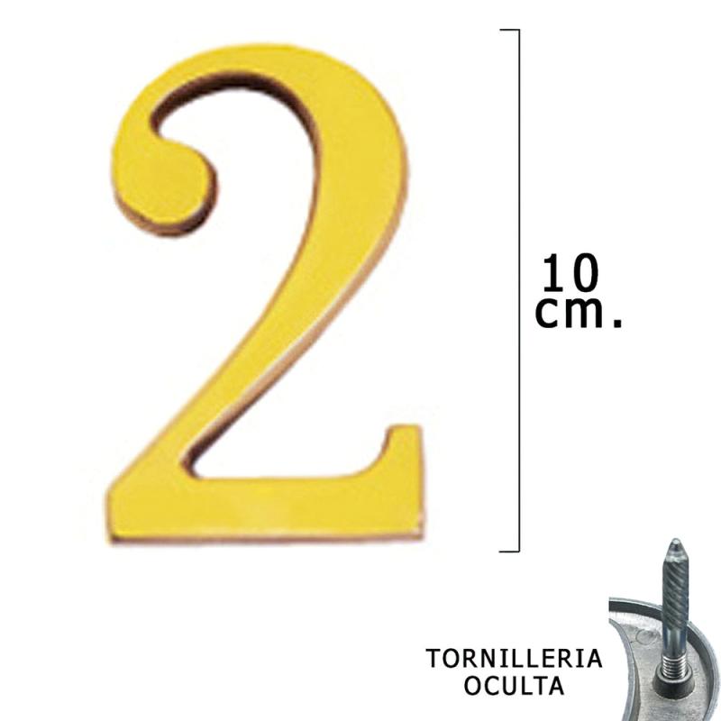 Numero Latón "2" 10 cm. con Tornilleria Oculta (Blister 1 Pieza)